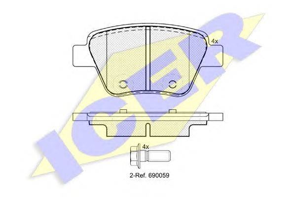 Комплект тормозных колодок, дисковый тормоз ICER 181967