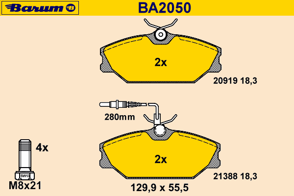 Комплект тормозных колодок, дисковый тормоз BARUM 21388