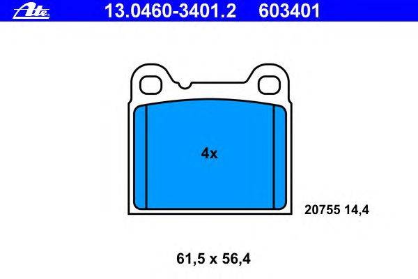 Комплект тормозных колодок, дисковый тормоз ATE 13.0460-3401.2