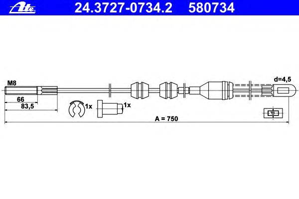 Трос, стояночная тормозная система ATE 24.3727-0734.2