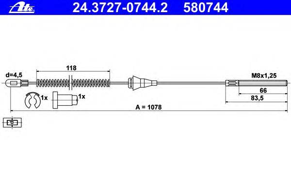 Трос, стояночная тормозная система ATE 24.3727-0744.2