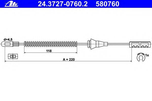 Трос, стояночная тормозная система ATE 24.3727-0760.2