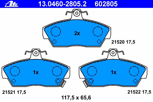 Комплект тормозных колодок, дисковый тормоз ATE 13.0460-2805.2