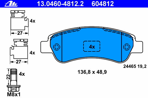 Комплект тормозных колодок, дисковый тормоз ATE 13.0460-4812.2
