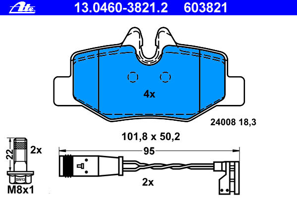Комплект тормозных колодок, дисковый тормоз ATE 13046038212