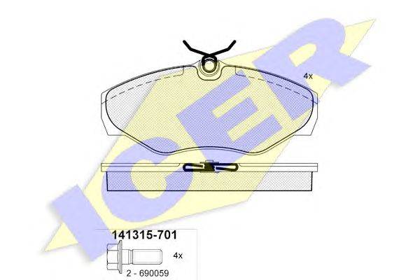 Комплект тормозных колодок, дисковый тормоз ICER 141315