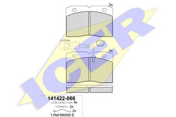 Комплект тормозных колодок, дисковый тормоз ICER 141422