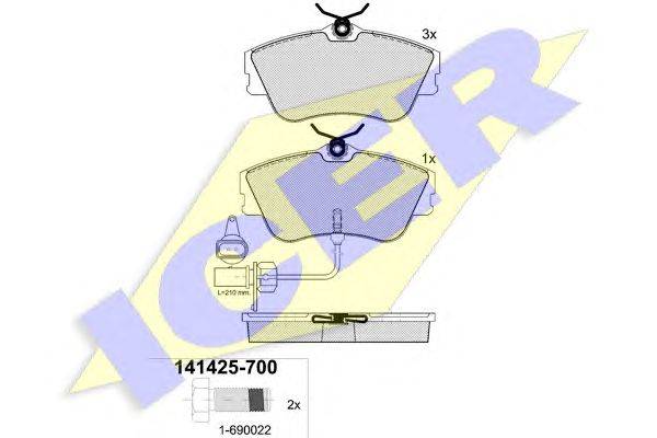 Комплект тормозных колодок, дисковый тормоз ICER 141425