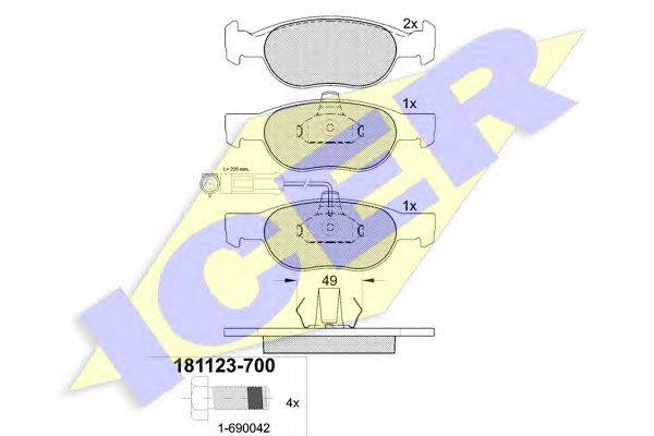 Комплект тормозных колодок, дисковый тормоз ICER 181123-700