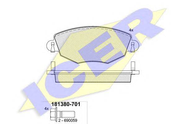 Комплект тормозных колодок, дисковый тормоз ICER 181380-701