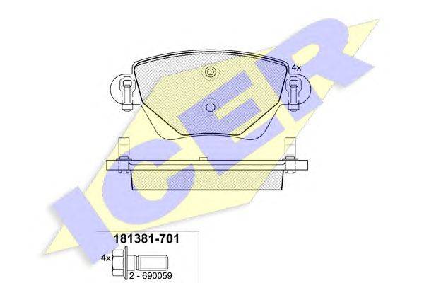 Комплект тормозных колодок, дисковый тормоз ICER 181381