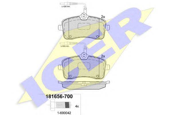 Комплект тормозных колодок, дисковый тормоз ICER 181656-700