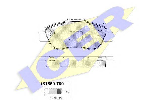 Комплект тормозных колодок, дисковый тормоз ICER 181659-700