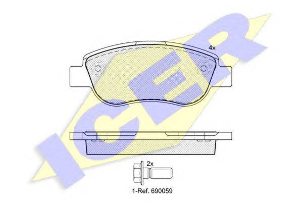 Комплект тормозных колодок, дисковый тормоз ICER 181883