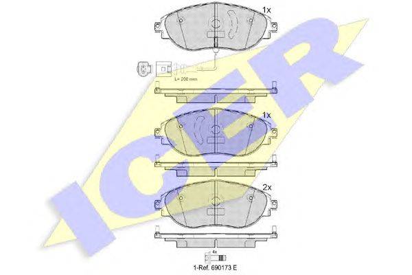 Комплект тормозных колодок, дисковый тормоз ICER 25217