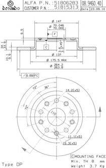 Тормозной диск BREMBO 08.9460.40
