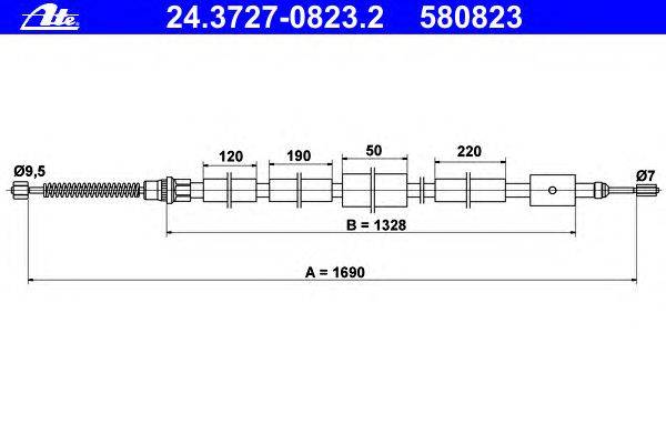 Трос, стояночная тормозная система ATE 24.3727-0823.2