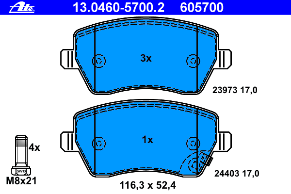Комплект тормозных колодок, дисковый тормоз ATE 13.0460-5700.2