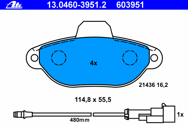 Комплект тормозных колодок, дисковый тормоз ATE 13.0460-3951.2