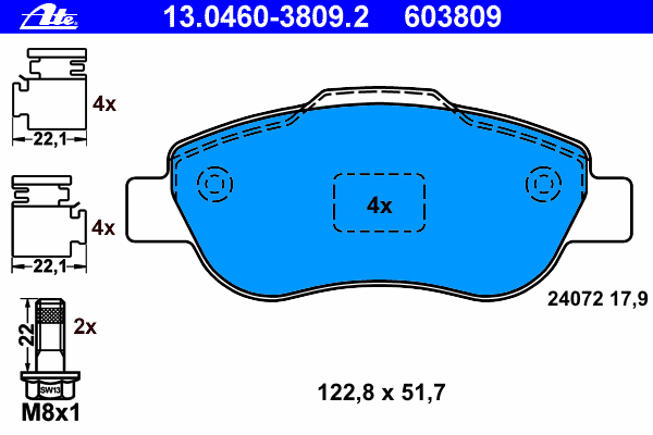 Комплект тормозных колодок, дисковый тормоз ATE 13.0460-3809.2