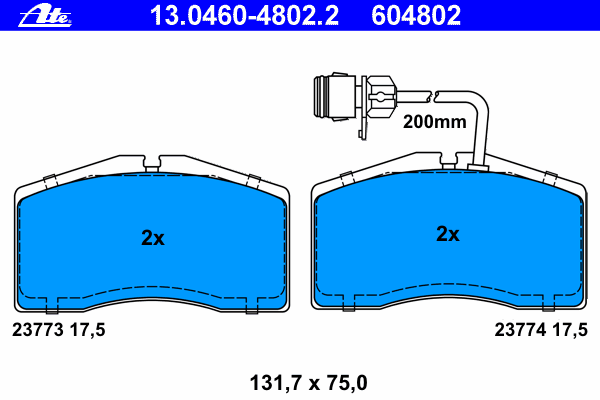 Комплект тормозных колодок, дисковый тормоз ATE 13.0460-4802.2