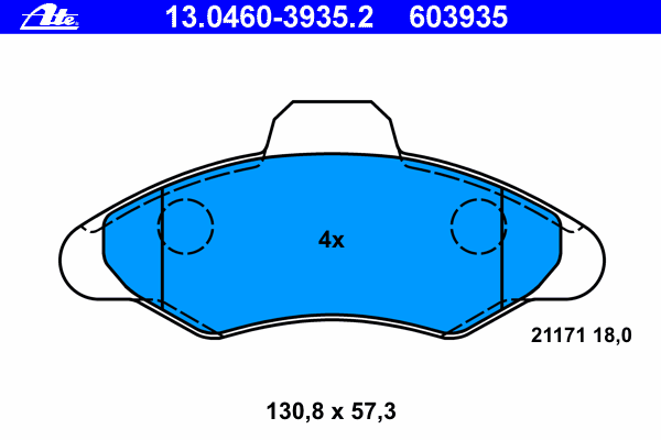 Комплект тормозных колодок, дисковый тормоз ATE 21171