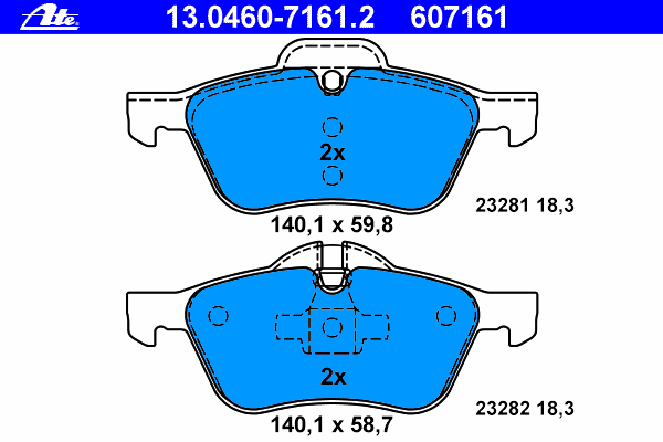 Комплект тормозных колодок, дисковый тормоз ATE 13.0460-7161.2