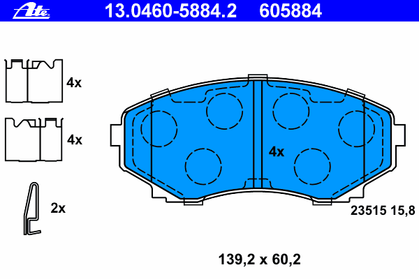 Комплект тормозных колодок, дисковый тормоз ATE 13.0460-5884.2