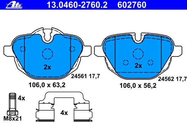 Комплект тормозных колодок, дисковый тормоз ATE 24561