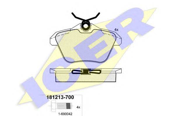 Комплект тормозных колодок, дисковый тормоз ICER 181213-700