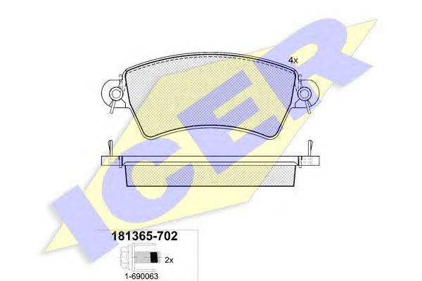 Комплект тормозных колодок, дисковый тормоз ICER 181365-702