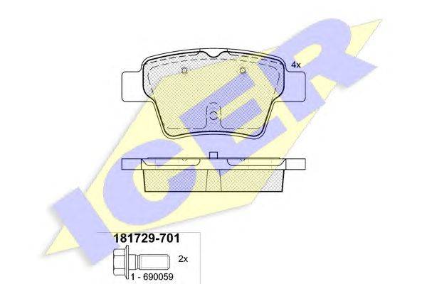 Комплект тормозных колодок, дисковый тормоз ICER 181729-701