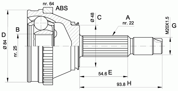 Шарнирный комплект, приводной вал OPEN PARTS CVJ5456.10