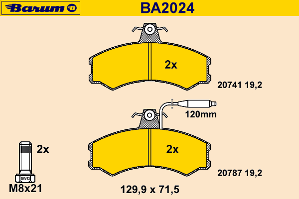 Комплект тормозных колодок, дисковый тормоз BARUM BA2024