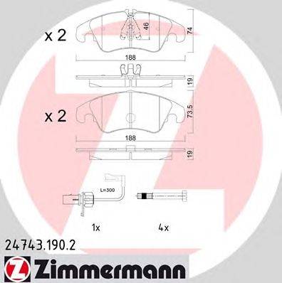 Комплект тормозных колодок, дисковый тормоз ZIMMERMANN 24743.190.2