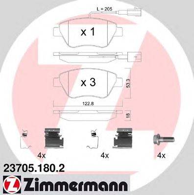 Комплект тормозных колодок, дисковый тормоз ZIMMERMANN 23705.180.2