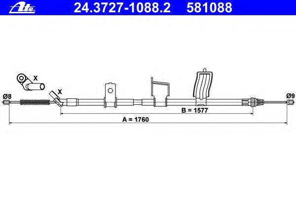 Трос, стояночная тормозная система ATE 24.3727-1088.2