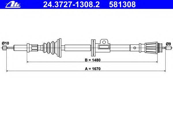 Трос, стояночная тормозная система ATE 24.3727-1308.2