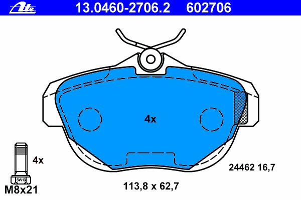 Комплект тормозных колодок, дисковый тормоз ATE 13.0460-2706.2
