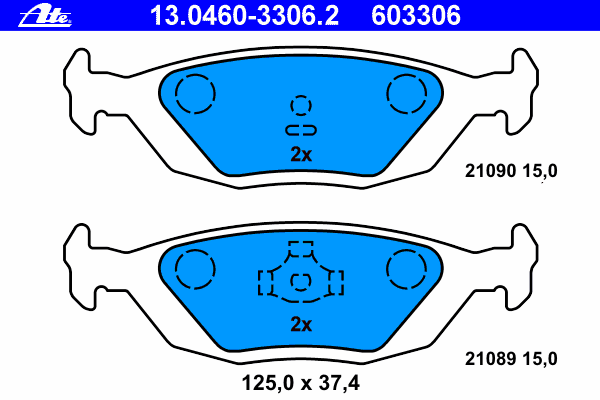 Комплект тормозных колодок, дисковый тормоз ATE 13046033062