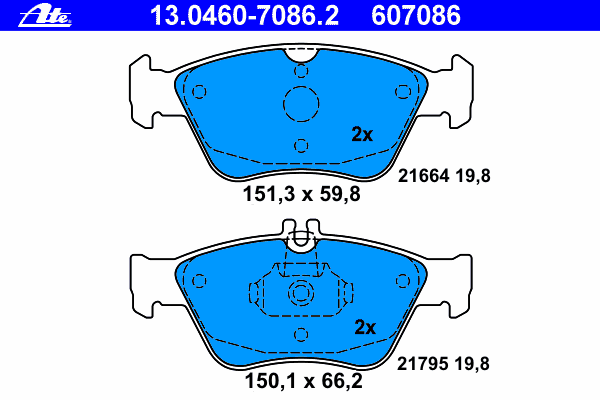 Комплект тормозных колодок, дисковый тормоз ATE 21664