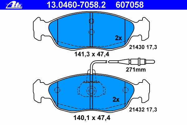 Комплект тормозных колодок, дисковый тормоз ATE 13046070582