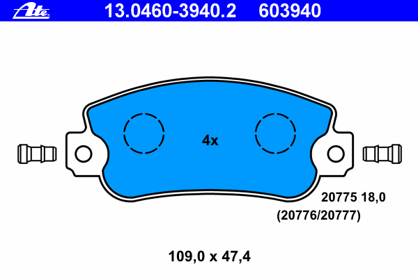 Комплект тормозных колодок, дисковый тормоз ATE 13046039402