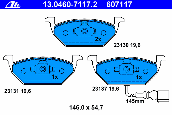 Комплект тормозных колодок, дисковый тормоз ATE 23187
