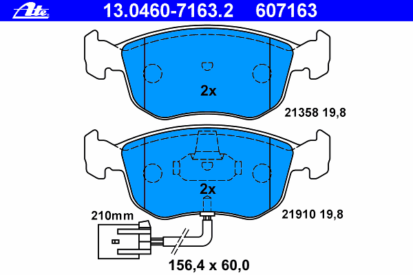 Комплект тормозных колодок, дисковый тормоз ATE 607163