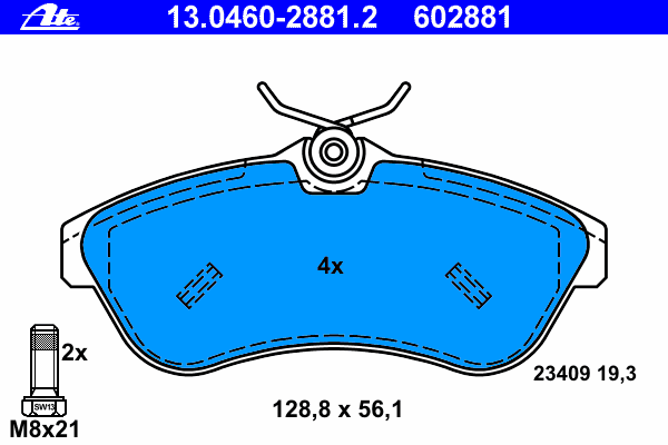 Комплект тормозных колодок, дисковый тормоз ATE 13.0460-2881.2