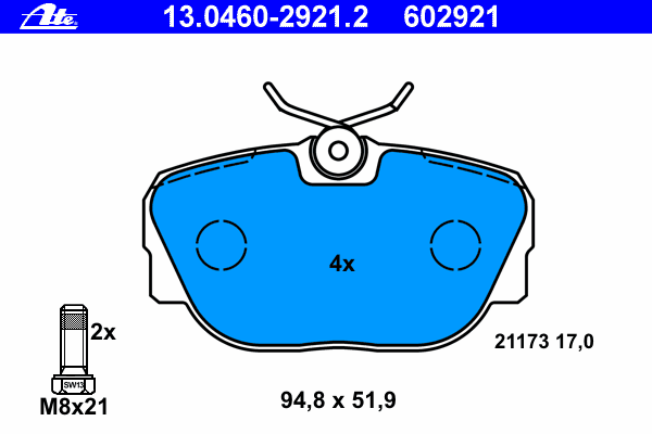 Комплект тормозных колодок, дисковый тормоз ATE 21173