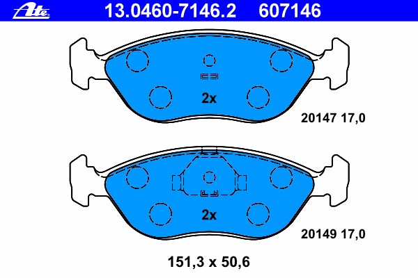 Комплект тормозных колодок, дисковый тормоз ATE 13.0460-7146.2
