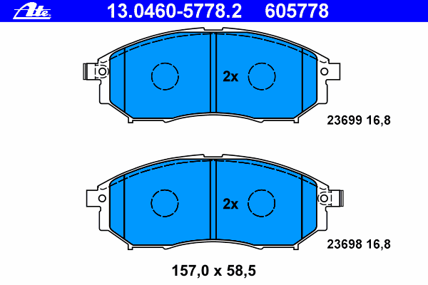 Комплект тормозных колодок, дисковый тормоз ATE 13.0460-5778.2