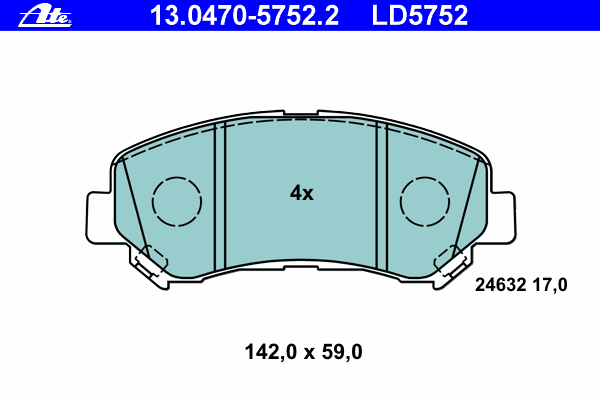 Комплект тормозных колодок, дисковый тормоз ATE 13.0470-5752.2